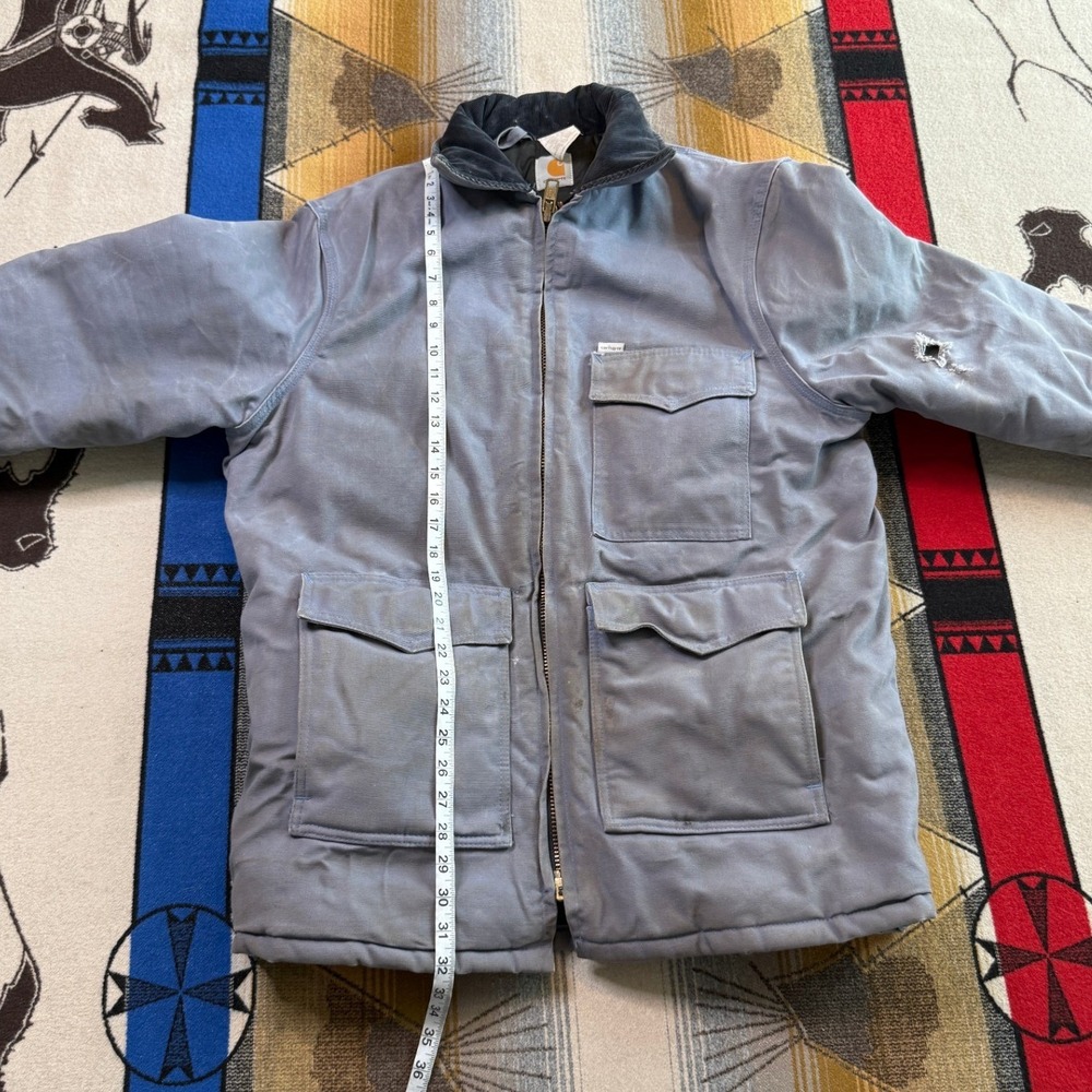 Carhartt Arctic Quilt Lined Duck Traditional Coat Blue Gray Vintage Made in USA - Picture 15 of 16